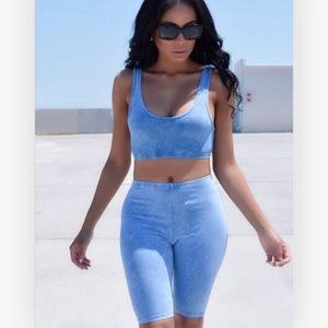 Two piece blue biker set